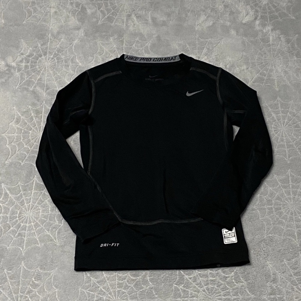 Nike Pro Combat Compression Shirt Boys S Dri-Fit Gray Long Sleeve Sports School